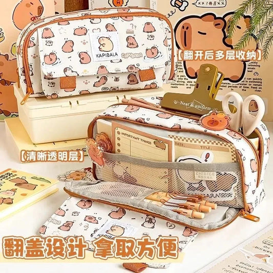 Kawaii Capybara Pencil Cases Large Capacity Pencil Bag Pouch Holder Box for Kids Office Student Stationery School Supplies Gift