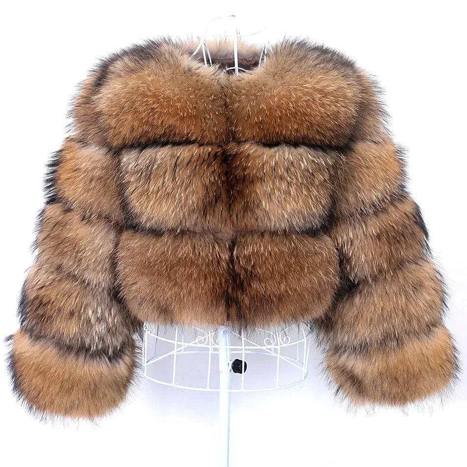 Maomaokong Real Fur Coat Women 100% Natural Raccoon Fur Jacket Female Winter Warm Fox Fur Coat High Quality Long Sleeve With Hat