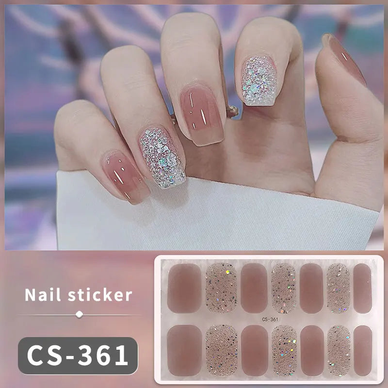 14/16Tips Fashion Gradient Nail Sticker Nail Art Stickers Self-Adhesive Simple Full Nail Wraps French DIY NAil Art Making