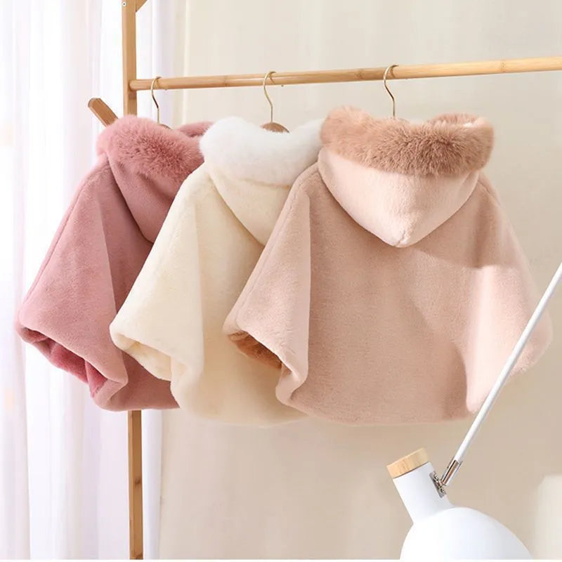 Baby Kids Clothes Girl Cloak Windproof Shawl Coat Autumn And Winter Clothing Children Thickened Hooded Jacket for 1-6 Years old