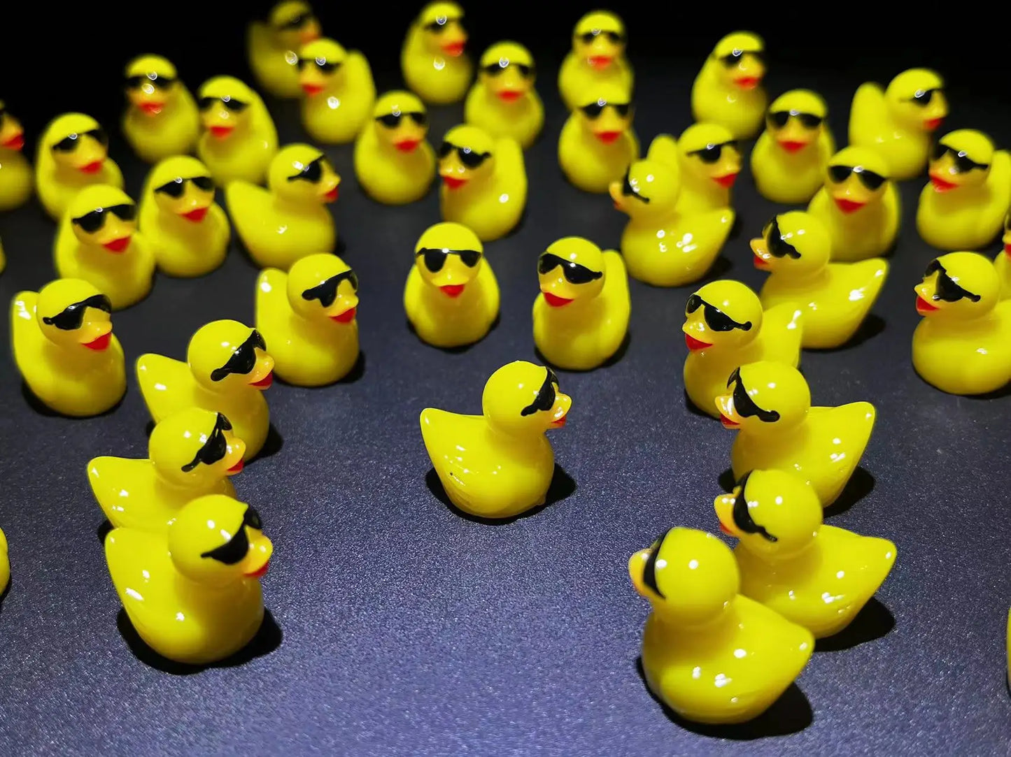 50PCS Mini Yellow Ducks with Glasses Fairy Garden Miniatures Duck Wearing Sunglasses Kawaii Home Accessories Desk Decoration