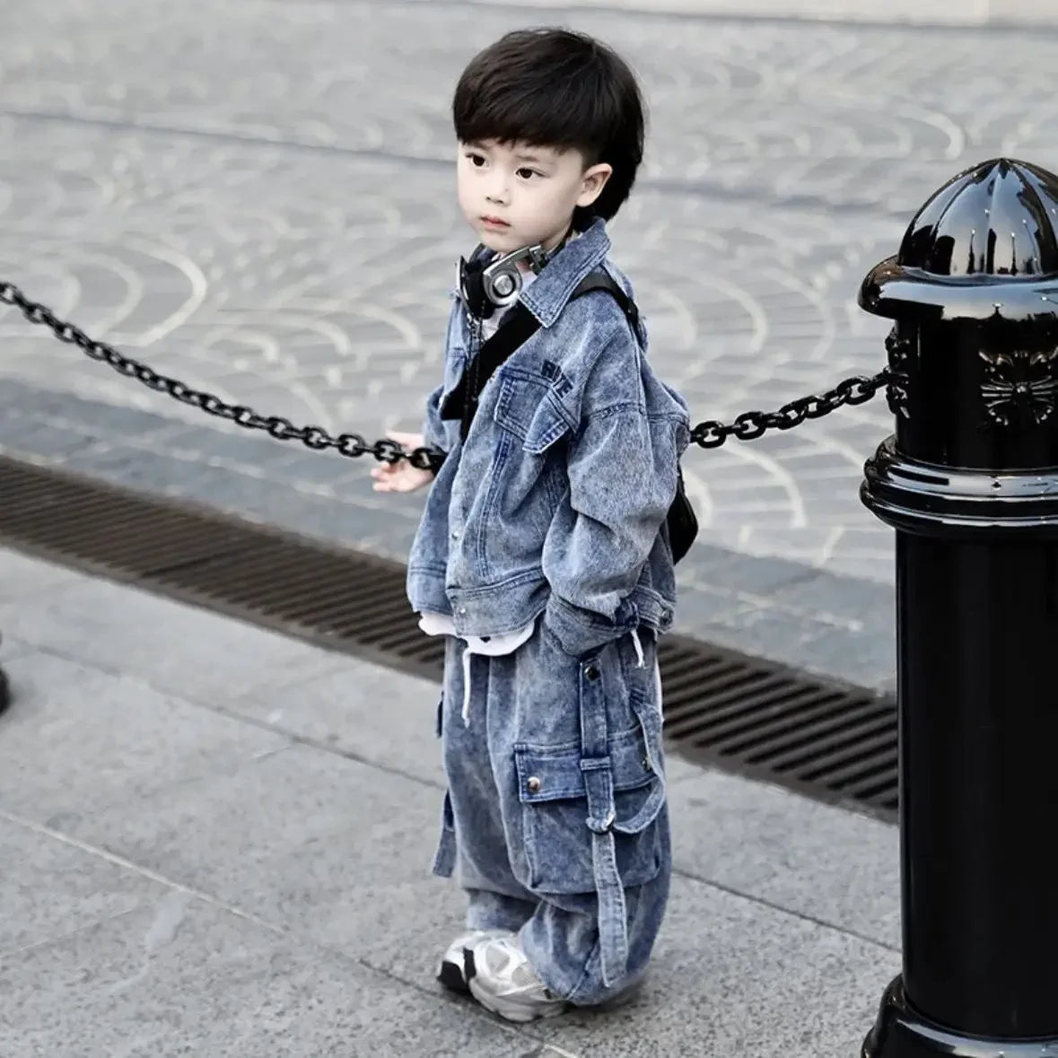 Boys Blue Denim Coat + Cargo Pants Kids Suits Cotton 2PCS/Set 2024 Spring Autumn Sportswear Suit Tracksuits Outfits Boys Clothes