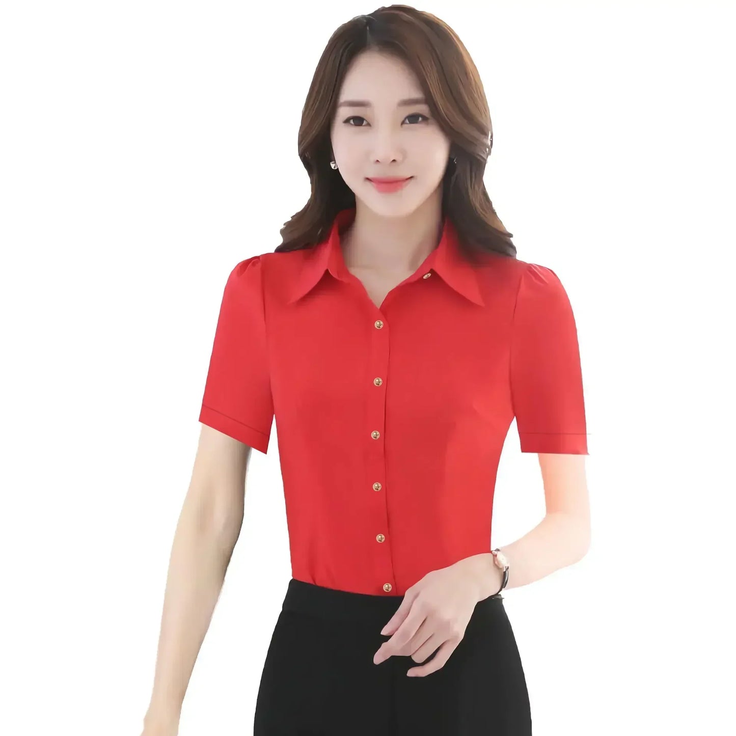 Korean Style White Short Sleeve Blouse Women Summer 2024 Elegant Slim Oversize 5XL Office Red Shirt Long Sleeve Top Work Blouse