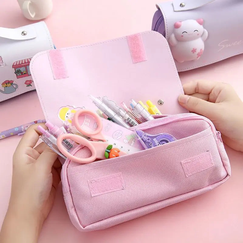 3D Decompression Pencil Case 3 Layers Large Capacity Leather Pencil Box for Girls Pen Bag Pouch Kawaii Stationery School Supplie