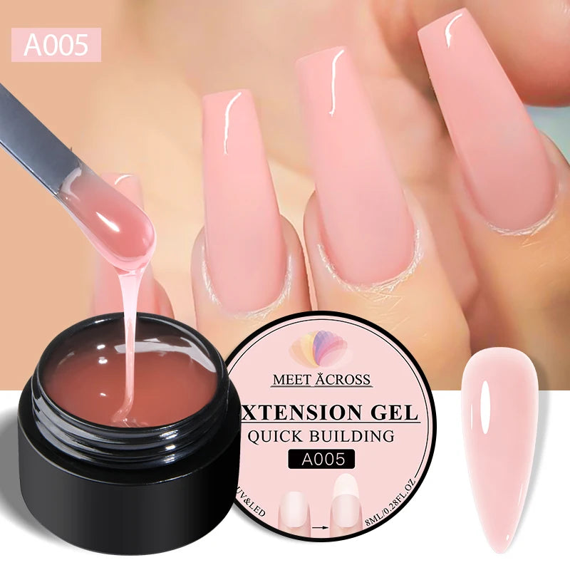 MEET ACROSS 7ML Pink Glitter Quick Extension Gel Nail Polish Gold Foils Effect Vernis Semi Permanent UV Gel Nail Art Hard Gel