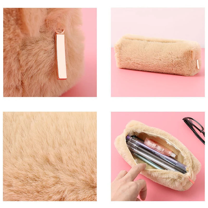 Kawaii Plush Pencil Case Cute Pen Box Large Capacity for Girls Storage Bag Student School Office Supplies Stationery