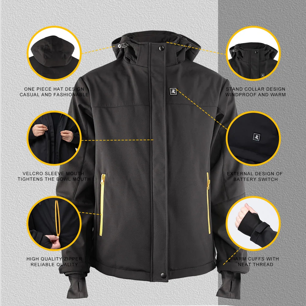 Winter Heating Jacket Men Women Waterproof Windproof Rechargeable Thermal Coat Clothes For Bicycles Ski Hiking Fishing Heater