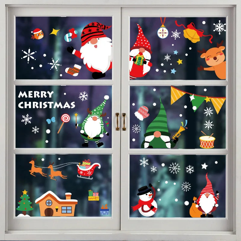 1/5pcs 2023 NEW 30×20cm Christmas Decorations Santa Claus Elk Electrostatic Stickers Holiday Party Room Glass Window Decoration