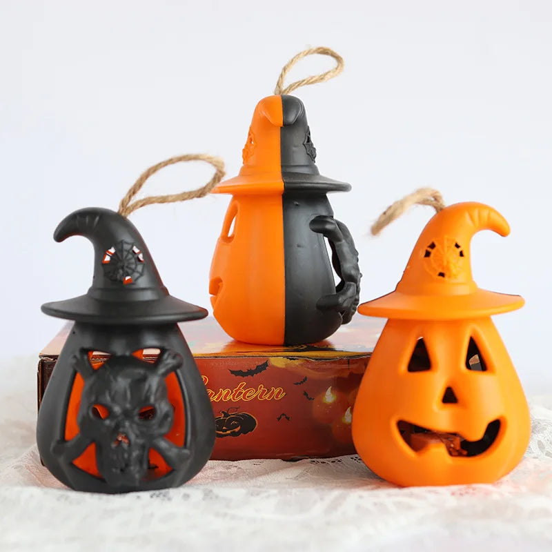 LED Halloween Pumpkin Ghost Lantern Lamp DIY Hanging Scary Candle Light Halloween Decoration for Home Horror Props Kids Toy