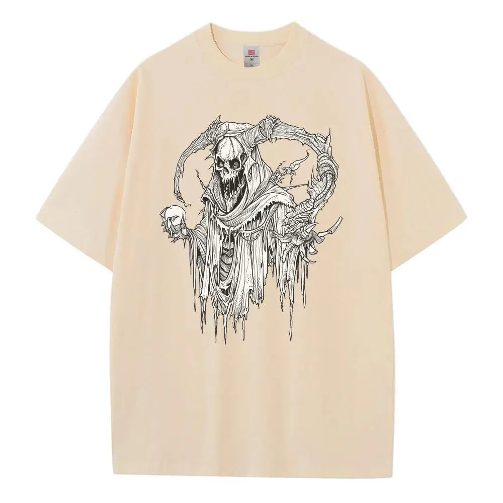 T shirt baggy style pure cotton breathable print scary pattern heavy comfort drop shoulder mens womens tops