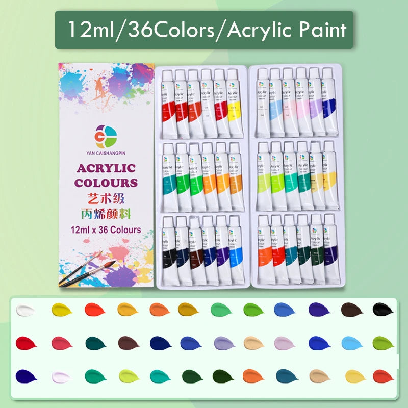 Gouache Paint Set for Kids Beginner Rich Colors 12ml Large Capacity Non-Toxic Acrylic Watercolor Tools Art Supplies for Artist