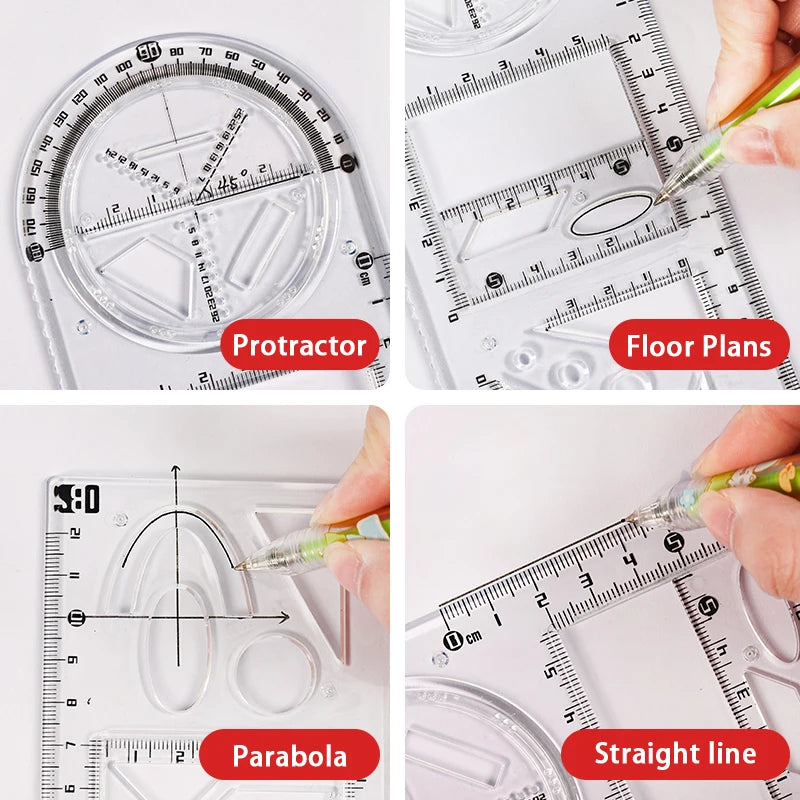 Multifunctional Geometric Function Ruler Set Mathematics Drawing Template Measuring Tool for Student School Office Supplies