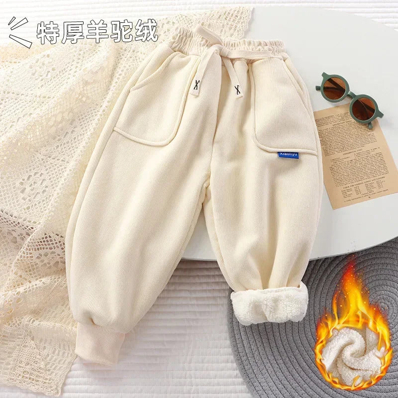 Children's Plush Pants Autumn Winter 2023 Trousers for Kids Thickened Warm Casual Boys Sports Pants Girls Velvet Sweatpants