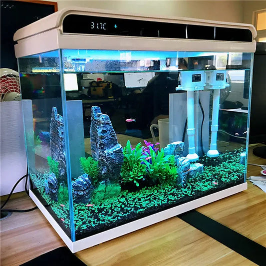 Glass Bowl Aquarium Fish Tank Living Room Vivarium Small Box Aquarium Fish Tank Office Home Desktop Peceras Fish Products QF50FT