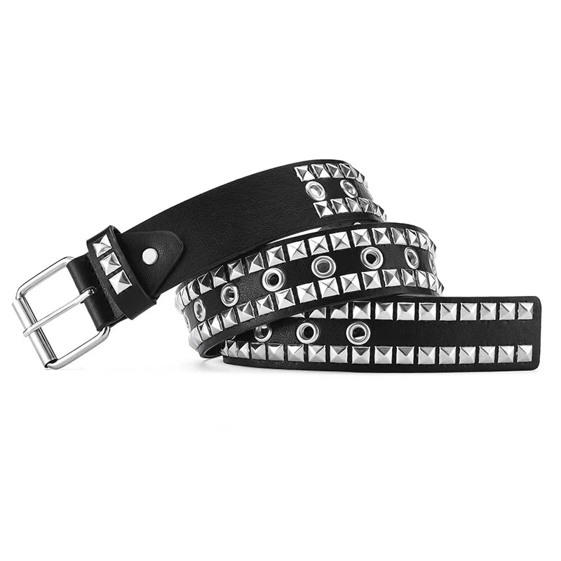 Metal Punk Rock Rivet Belt Punk PU Leather Belt Threads Studded Goth Belt with Pyramid Studs for Women Men