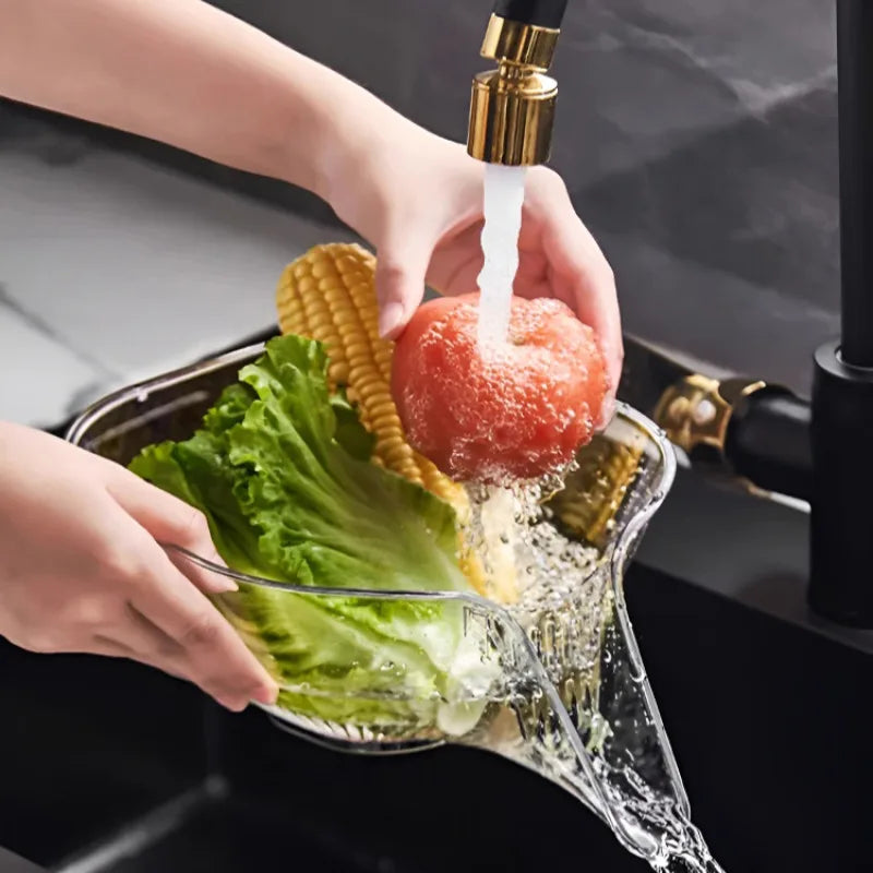 1/2pcs Multi-functional drain basket home kitchen sink drain basket plastic storage portable fruit plate draining basket