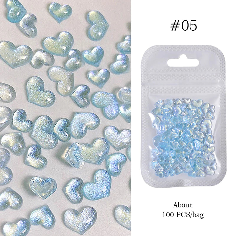 100Pcs Mixed Pink White Resin Hollow Pearl 3D Nail Charm Acrylic Love Heart Bowknot Pentagram Nail Accessories For Manicure Deco