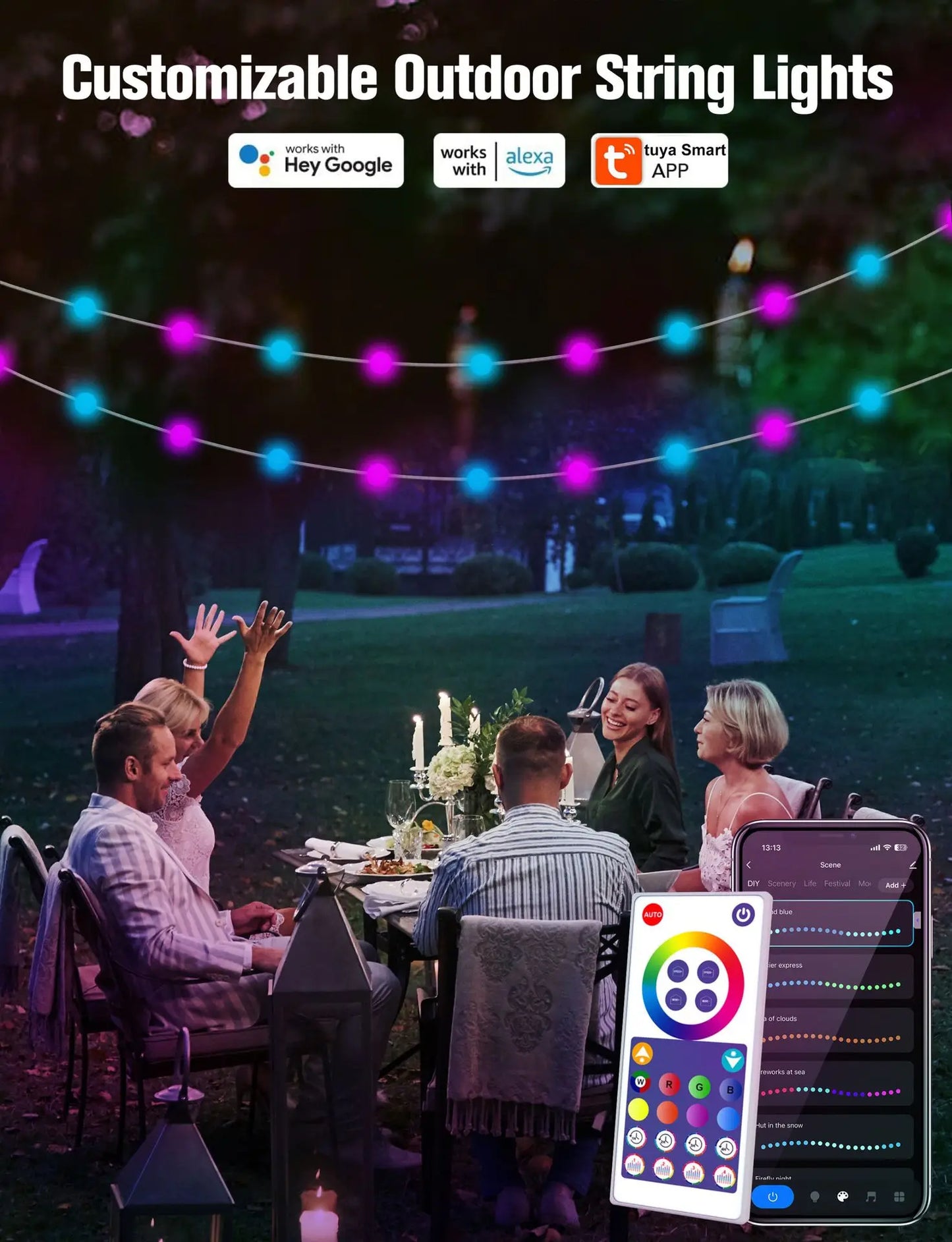 5M/10M/15M/20M Tuya Wifi Bluetooth APP Smart LED Light String Fairy Lights For Garden Christmas Festival Decor Outdoor Indoor