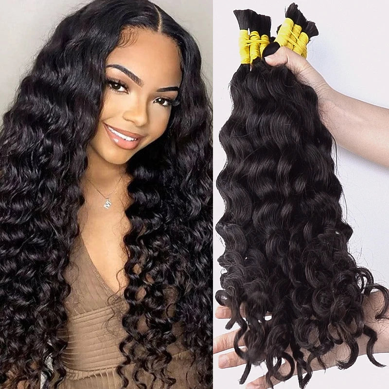 100% Human Hair Bulk Extension Virgin Human Hair Deep Curly 10A Bulk Hair Weaving For Braiding Unprocessed No Weft 18-30inches