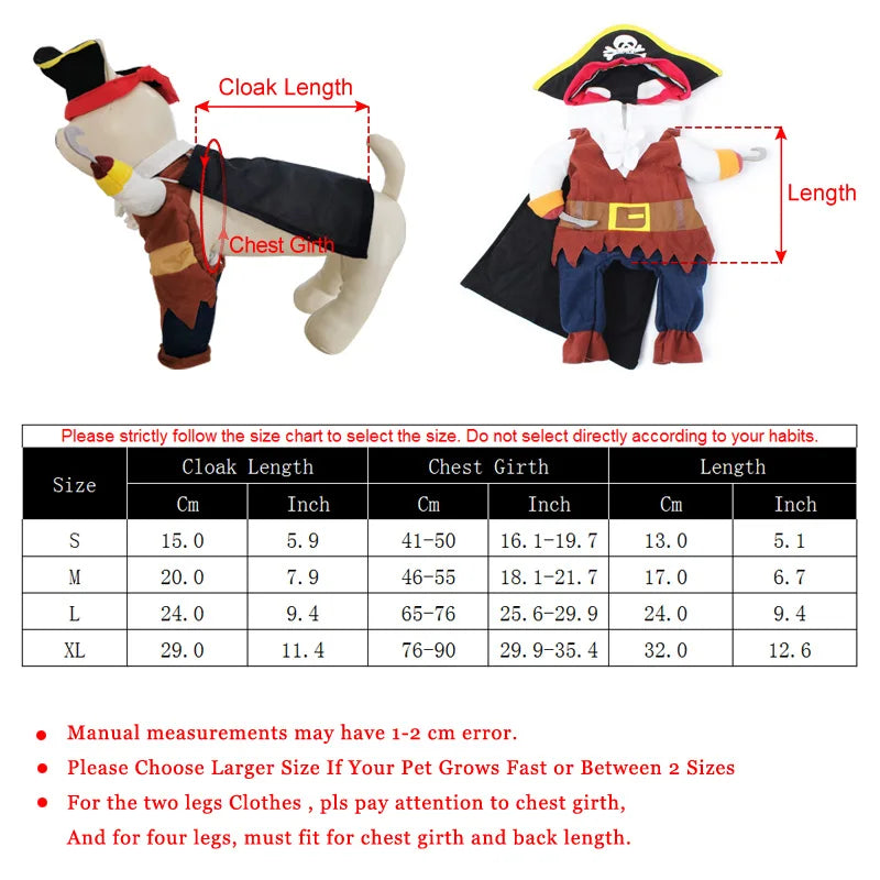 Halloween Funny Dog Cat Costume Party Fancy Dressing Up Pirate Suit Pet Corsair Clothes Jacket Chihuahua French Bulldog Cosplay