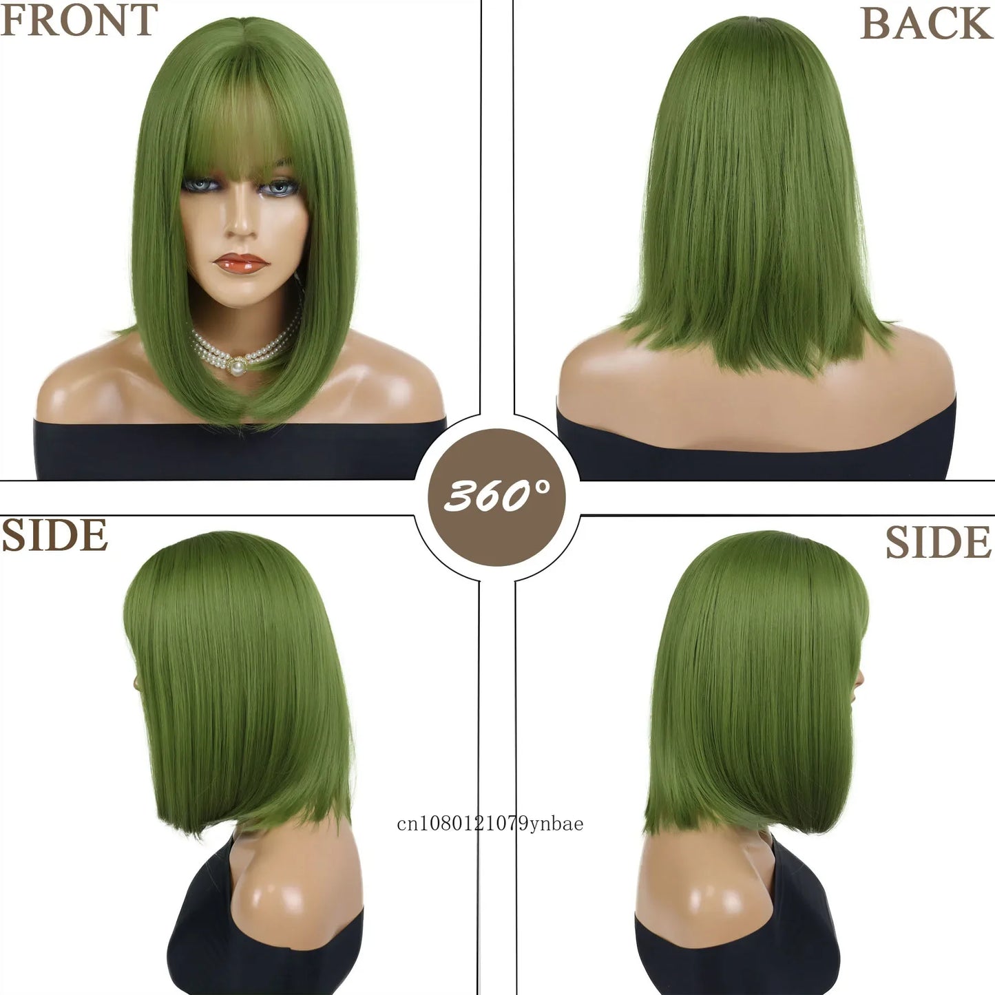 Green Cosplay Wigs with Bangs for Women Girls Bob Wig Lolita Style Halloween Costume Carnival Party Christmas Use Heat Resistant