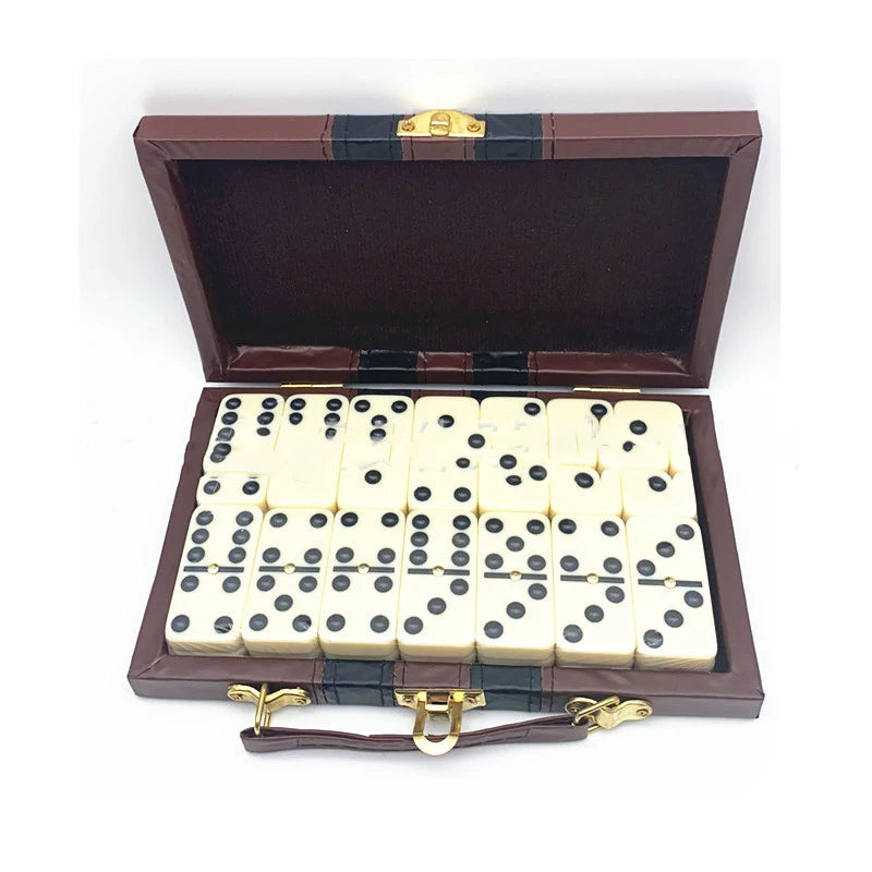 Dominoes Melamine Domino Ivory Brown Leather Box Packing 28 Gift Party Games