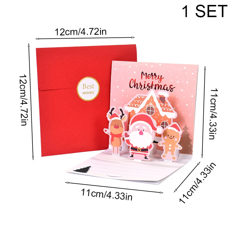 1set Merry Christmas 3D Pop UP Greeting Cards With Envelope Christmas Thank You Invitation Blessing Postcard New Year Xmas Noel
