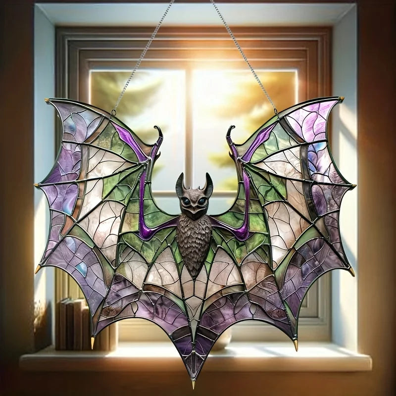 Contemporary Acrylic Bat Suncatcher,8"x7.3"-StainGlass Style Hanging Ornament for Window,Versatile Halloween Decor,Home Wall Art