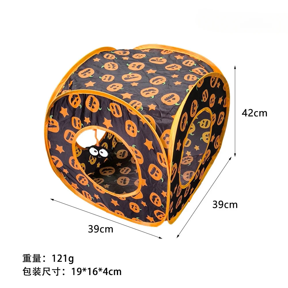 New Halloween Pumpkin Cat Channel Foldable Rolling Dragon S Long Straight Ring Paper Cat Tunnel Toy