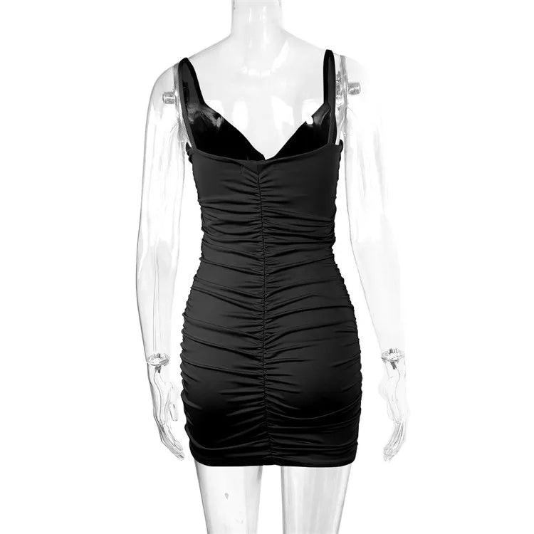 Fairyshely Sexy Ruffle Deep V Short Club Dress Ladies 2025 Summer Blue Bodycon Dresses Evening Party Tight Mini Dress