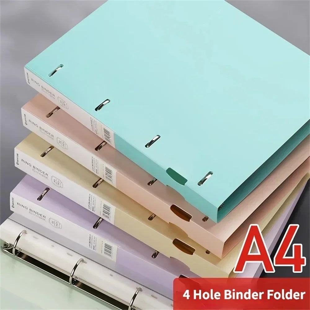 New A4 File Display Book 4 Hole Binder Folders Morandi Color Waterproof Document Ring Binder Folder Office School Supplies