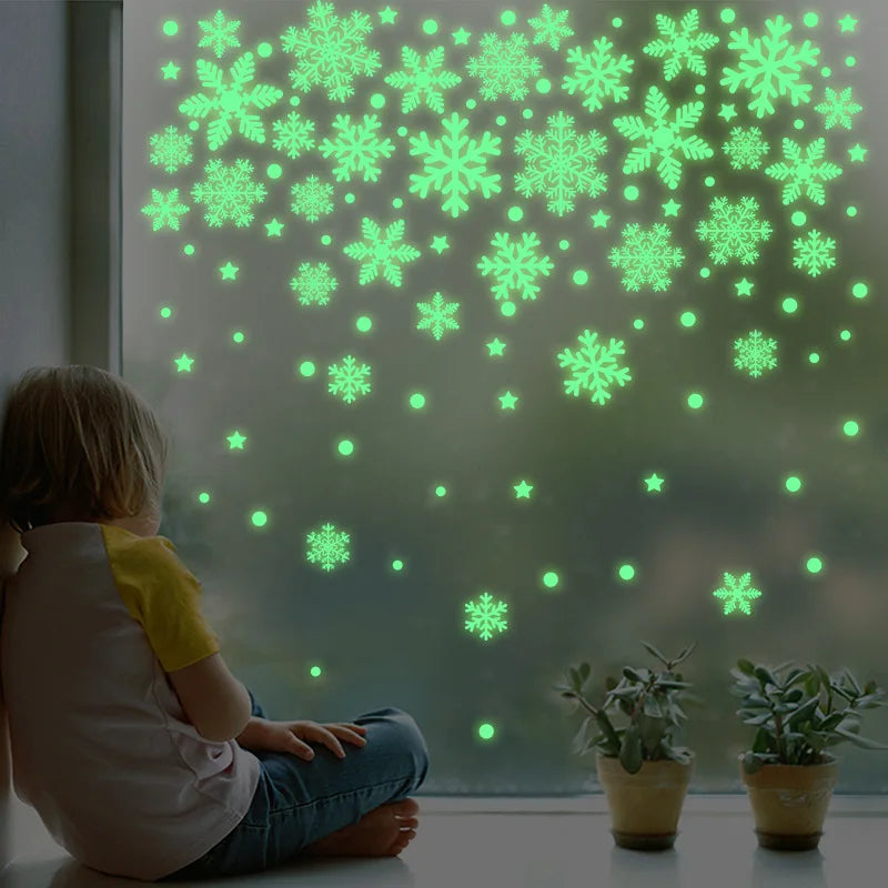 New Christmas Luminous Snowflake Decoration Snowflake Sticker Electrostatic Fluorescent Snowflake Sticker Mall Window Room Decor