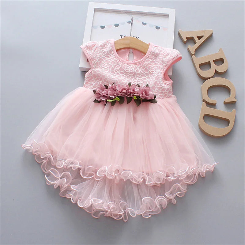 0-4Years Baby Girls Dress Kid Princess Party Clothes Toddler 4 Color Flower Mesh Children Clothing Sleeveless Summer Outfit A457