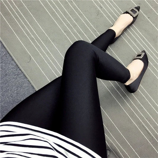 Leggings Fashion Solid Slim Pants Lady Leggings Casual Shiny Skinny Trousers Slim Thin Leggings Sexy Women Pants Fitness