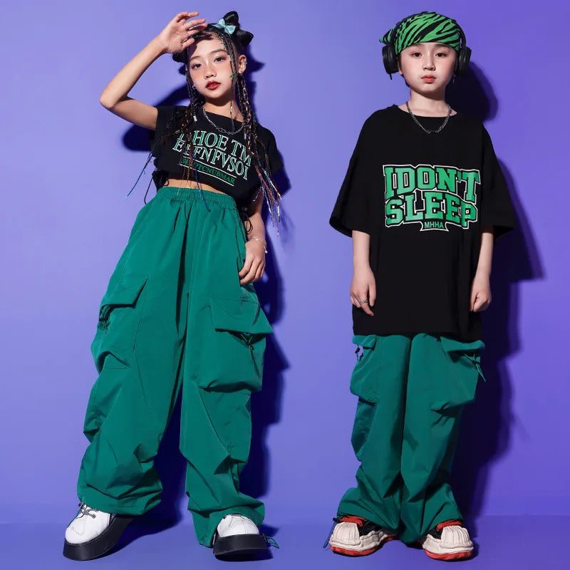 Girls Boys Hip Hop Clothes Dance Costumes for Kids Jazz Ballroom Dancing Costume Children Dancewear Pants Shirt Top Outfit