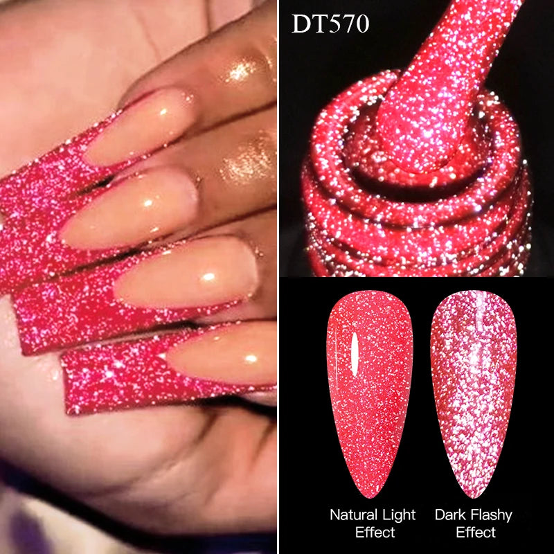 MEET ACROSS Sparkling Rose Pink Reflective Glitter Gel Nail Polish 7ML Nail Gel Manicure Semi Permanent UV LED Varnish Nail Art