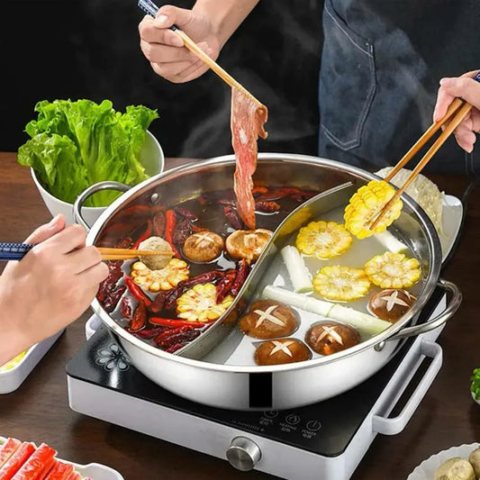 Chinese Hot Pot Stainless Steel Induction Cooker Gas Stove Compatible Pots Home Kitchen Cookware Soup Cooking Pot Twin Divided