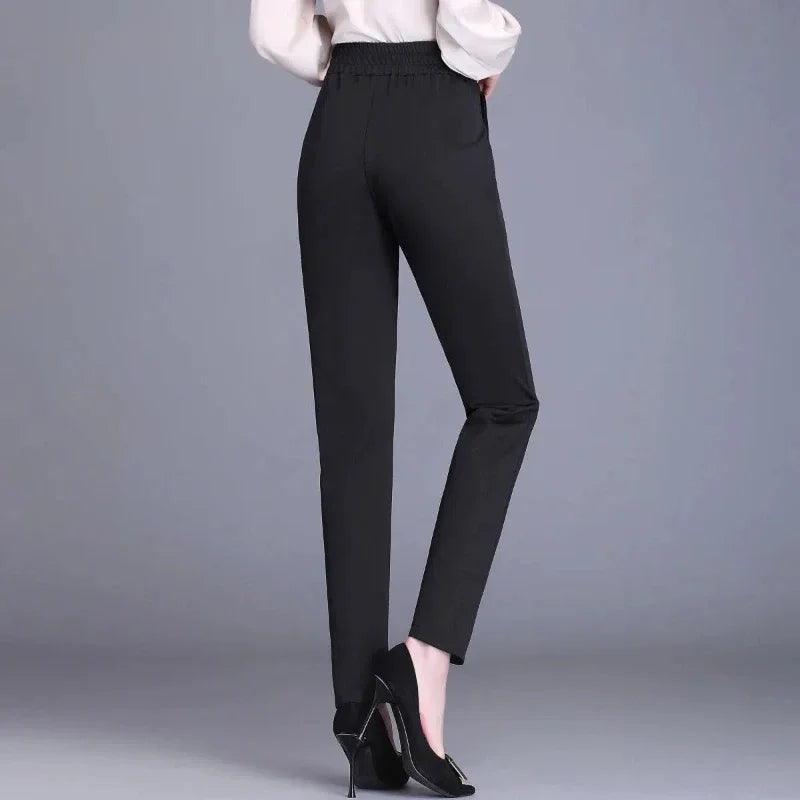 Women's Clothing Solid Color Pockets Spring Autumn Elastic High Waisted Casual Loose Trousers Straight Trouser Suits Pants