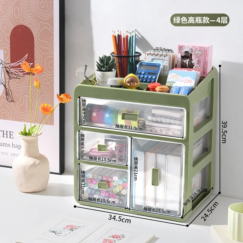 4Layers Office Desktop Green Clear Documents Stationery Storage Box Home Bedroom Girls Skin Care Jewelrys Sundry Organizer Rack