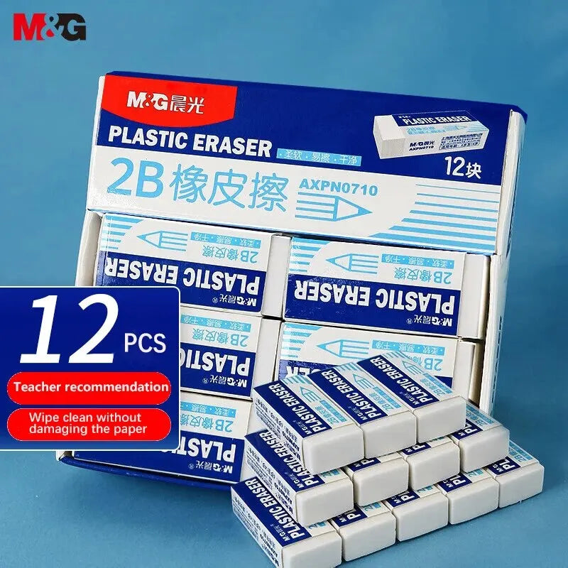 M&G 12 Pack 2B Small Eraser Student Exam Study Art Eraser School Start Stationery White