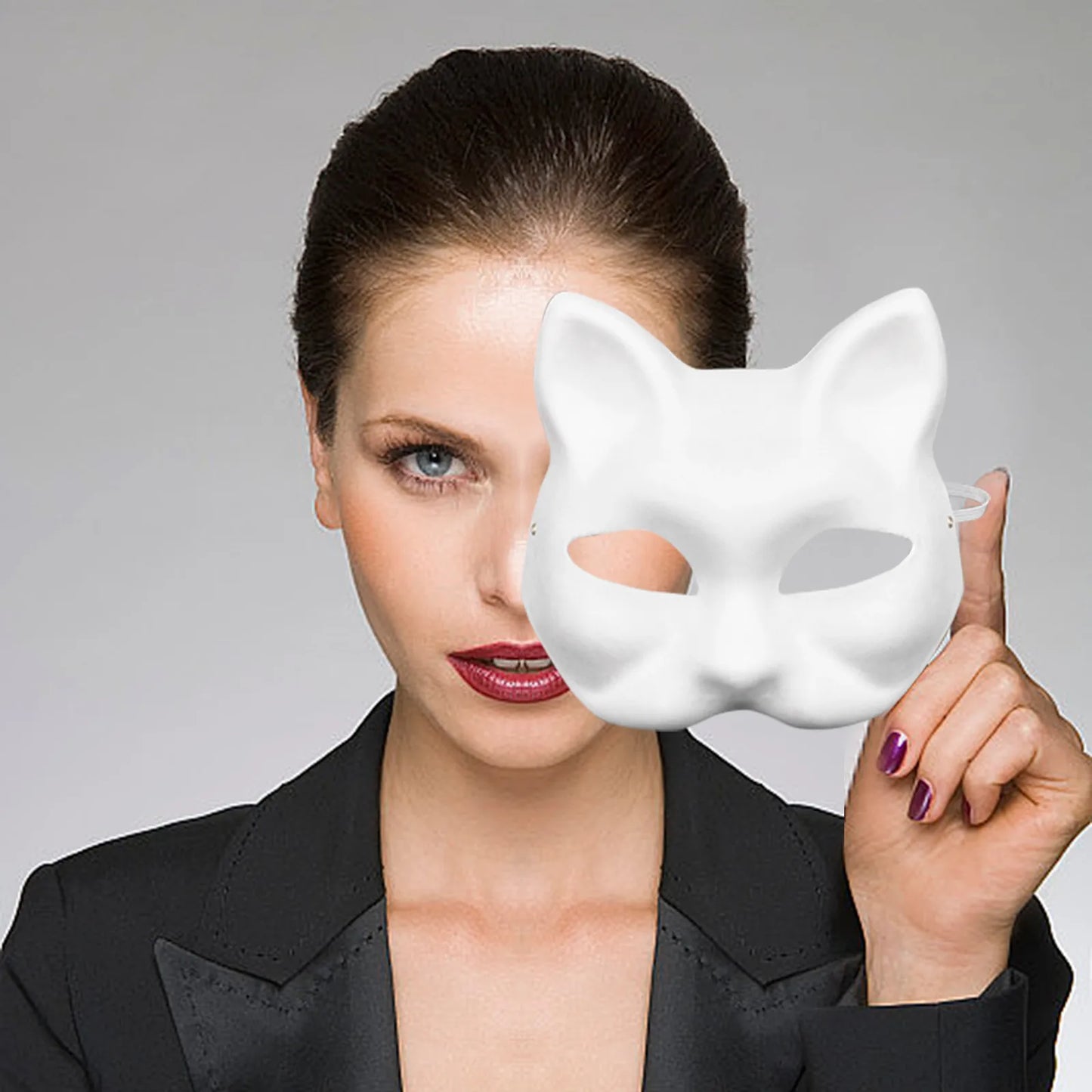 Paper Blank White Mask Halloween Cosplay Cat Fox Diy Paintable Half Face Mask Animal Costume Party Decorate Craft Prop