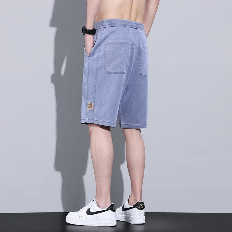 Soft Cosy Lyocell Thin Men's Denim Shorts Summer Clothes Loose Pants Drawstring Elastic Waist Korea Casual Short Plus Size M-5XL