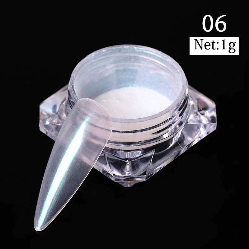 NICOLE DIARY Nail Powder Pigment Pearl White Rubbing on Nail Art Glitter Dust Chrome Aurora Manicure  Decoration DIY