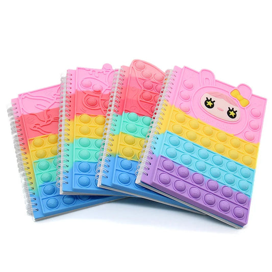 Kawaii Notebook Pop Its Notebook Silicone Pop Cover Note Pads Fidget Sensory Toys Mini Journal School Supplies Kids Stationery