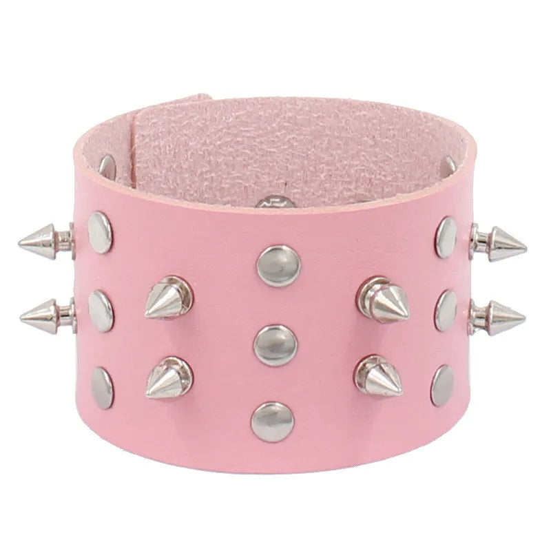 Hot Fashion Spike Bracelet Punk Faux Leather Bracelets Goth Girl Bangle Studded Rock Wristband for Women Men Jewelry