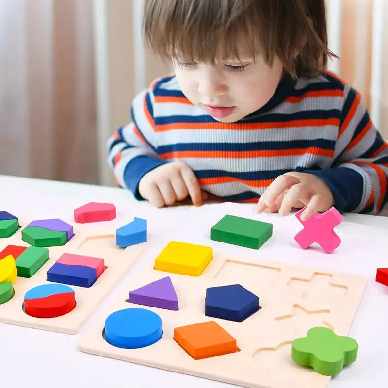 Wooden Geometric Shapes Puzzle For Children Kids Sorting Math Bricks Toy Preschool Learning Educational Game Baby Toddler Toys