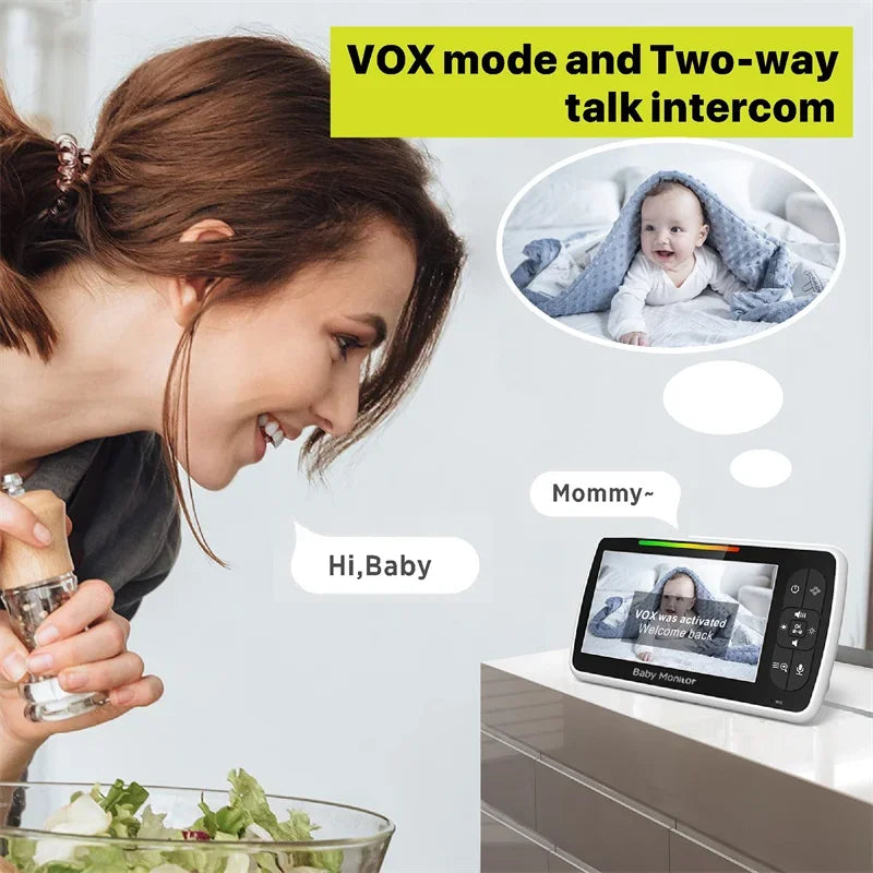 Babystar 5inch Video Baby Monitor with Remote Pan-Tilt-Zoom Camera and Audio.Two Way Talk VOX Mode Lullabies BabyPhone