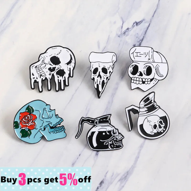 Wholesale Punk Skeleton Pins Skull Brooches Dark Lapel Pins Backpack Bag Hat Leather Jackets Fashion Accessory Gift for Friends