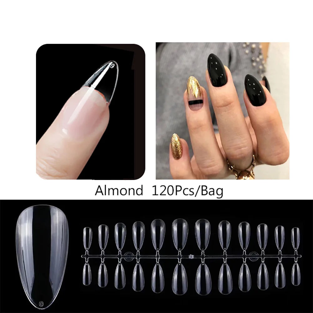 120pcs/bag Matte Press On Nail Tips Soft Full Cover False Nails Oval Almond Sculpted Fake Nail