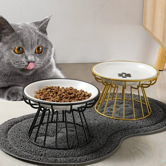 Ceramic Bowl With Metal Stand For Cat, Pet Food Snack Bowls Feeding Drinking Elevated Feeder Kitten And Puppy Dish Pet Supplies